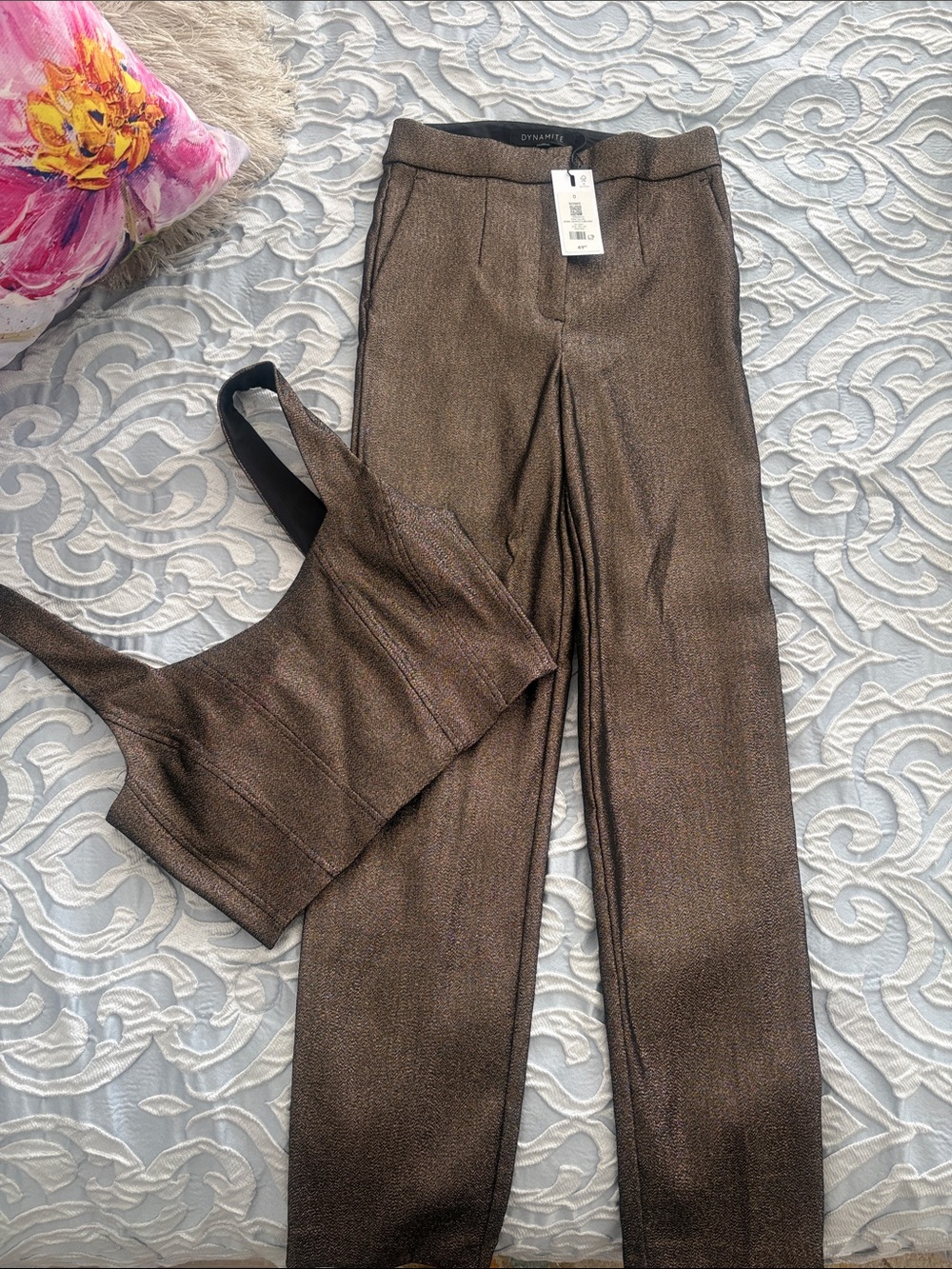 Dynamite Bronze Shimmer High-Rise Pants - Women's